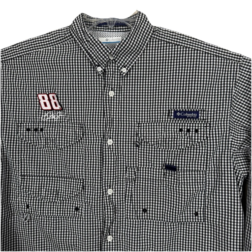 Columbia Super Bonehead ShIrt Men Medium Gingham Check PFG‎ Dale Jr #88 NASCAR